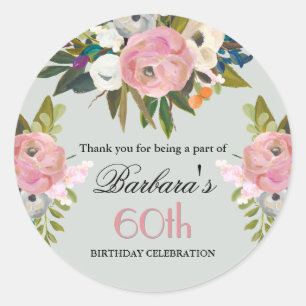 Elegant Handpainted Floral 60th Birthday Welcome Classic Round Sticker