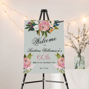 Elegant Handpainted Floral 60th Birthday Welcome  Foam Board