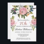 Elegant Handpainted Floral 70th Birthday Party  Invitation<br><div class="desc">Start this special 70th birthday celebration in a elegant style with this beautifully hand painted invitation with colorful yet gentle flowers -- leading with blush pink and greenery, yet adding interesting other touches of color. All of the text can be personalized for your party including the guest of honor's age....</div>