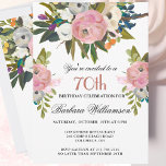 Elegant Handpainted Floral 70th Birthday Party  Invitation<br><div class="desc">Start this special 70th birthday celebration in a elegant style with this beautifully hand painted invitation with colorful yet gentle flowers -- leading with blush pink and greenery, yet adding interesting other touches of color. All of the text can be personalized for your party including the guest of honor's age....</div>