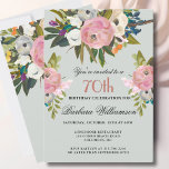 Elegant Handpainted Floral 70th Birthday Party  Invitation<br><div class="desc">Start this special 70th birthday celebration in a elegant style with this beautifully hand painted invitation with colorful yet gentle flowers -- leading with blush pink and greenery, yet adding interesting other touches of color. All of the text can be personalized for your party including the guest of honor's age....</div>