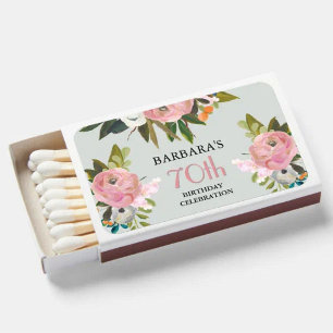 Elegant Handpainted Floral 70th Birthday Party Matchboxes