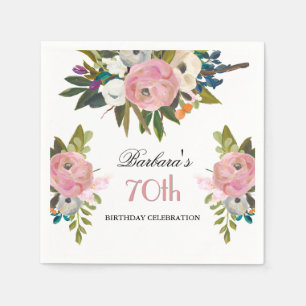 Elegant Handpainted Floral 70th Birthday Party  Napkins