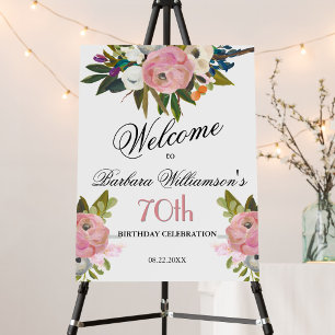 Elegant Handpainted Floral 70th Birthday Welcome Foam Board