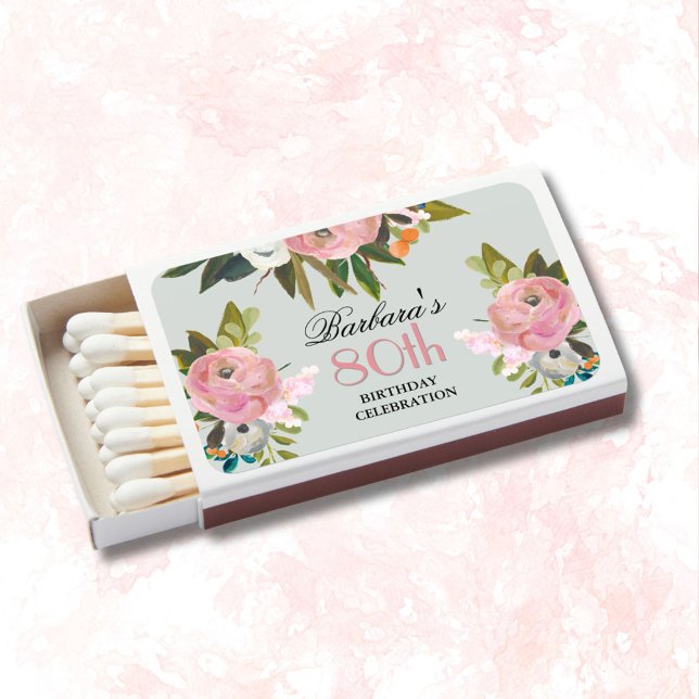 Elegant Handpainted Floral 80th Birthday Party  Matchboxes (Creator Uploaded)