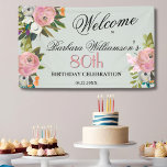 Elegant Handpainted Floral 80th Birthday Welcome  Banner<br><div class="desc">Start this special 80th birthday celebration in a elegant style with this beautifully hand painted floral welcome sign with colorful yet gentle flowers -- leading with blush pink and greenery, yet adding interesting other touches of color. Text can easily be personalized for your party including the guest of honor's age....</div>