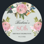 Elegant Handpainted Floral 80th Birthday Welcome Classic Round Sticker<br><div class="desc">Start this special 80th birthday celebration in a elegant style with this beautifully hand painted sticker with colorful yet gentle flowers -- leading with blush pink and greenery, yet adding interesting other touches of color. The text can be personalized for your party including the guest of honor's age. If you...</div>
