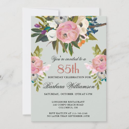 Elegant Handpainted Floral 85th Birthday Party 