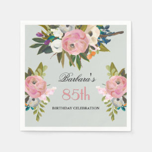 Elegant Handpainted Floral 85th Birthday Party Napkins