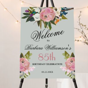 Elegant Handpainted Floral 85th Birthday Welcome Foam Board