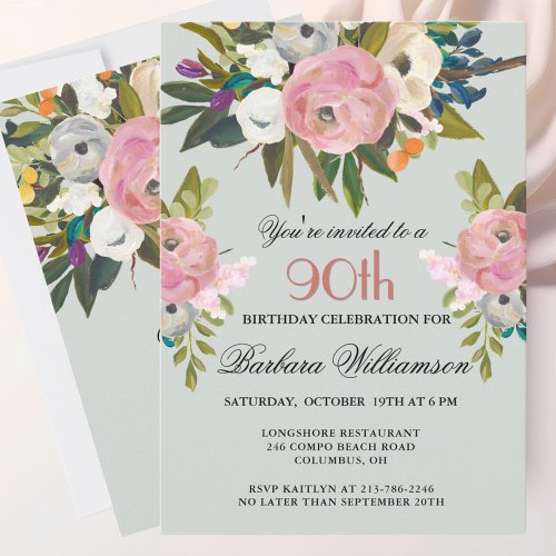 Elegant Handpainted Floral 90th Birthday Party 