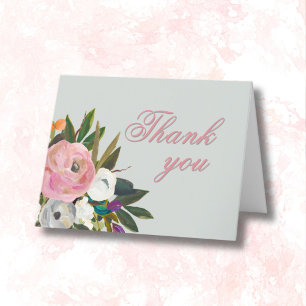 Elegant Handpainted Floral 90th Birthday Party Letterpress Thank You Card