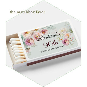 Elegant Handpainted Floral 90th Birthday Party Matchboxes