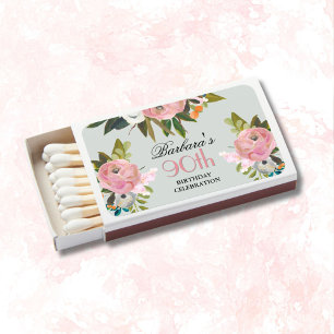 Elegant Handpainted Floral 90th Birthday Party  Matchboxes