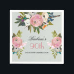 Elegant Handpainted Floral 90th Birthday Party  Napkins<br><div class="desc">Start this special 90th birthday celebration in a elegant style with this beautifully hand painted cocktail napkins with colorful yet gentle flowers -- leading with blush pink and greenery, yet adding interesting other touches of color. The text can be personalized for your party including the guest of honor's age. If...</div>