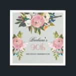 Elegant Handpainted Floral 90th Birthday Party  Napkins<br><div class="desc">Start this special 90th birthday celebration in a elegant style with this beautifully hand painted cocktail napkins with colorful yet gentle flowers -- leading with blush pink and greenery, yet adding interesting other touches of color. The text can be personalized for your party including the guest of honor's age. If...</div>
