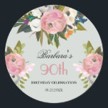 Elegant Handpainted Floral 90th Birthday Welcome Classic Round Sticker<br><div class="desc">Start this special 90th birthday celebration in a elegant style with this beautifully hand painted sticker with colorful yet gentle flowers -- leading with blush pink and greenery, yet adding interesting other touches of color. The text can be personalized for your party including the guest of honor's age. If you...</div>