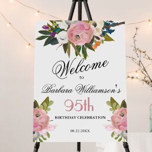 Elegant Handpainted Floral 95th Birthday Welcome  Foam Board