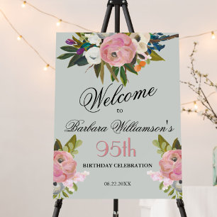 Elegant Handpainted Floral 95th Birthday Welcome Foam Board