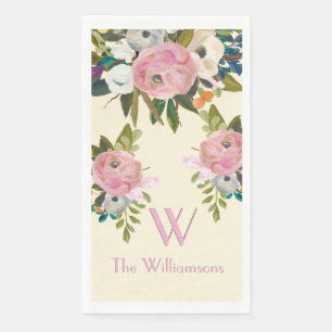 Elegant Handpainted Floral Monogram Name Paper Guest Towels