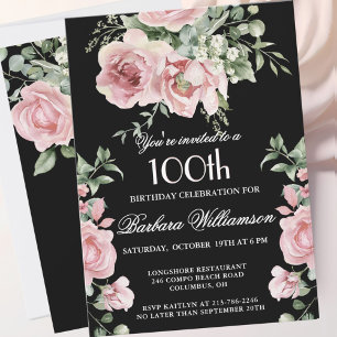 *Elegant Handpainted Roses 100th Birthday Party Invitation
