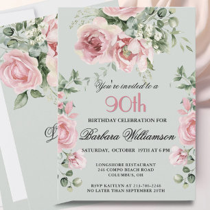 *Elegant Handpainted Roses 90th Birthday Party  Invitation