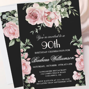 Elegant Handpainted Roses 90th Birthday Party Invitation