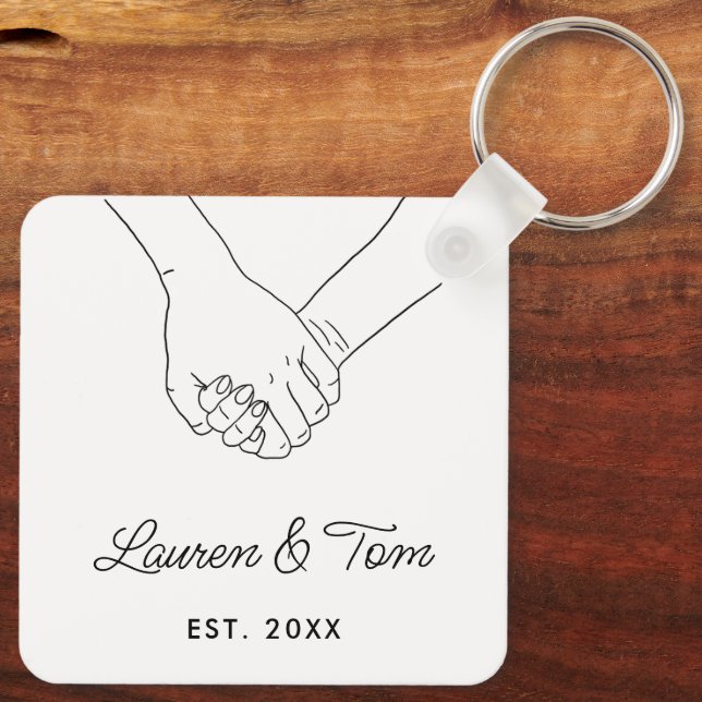 Elegant Hands Illustration Valentines Day Script  Keychain (Back)