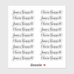 Elegant Handwriting 18 Guest Names Black Sticker