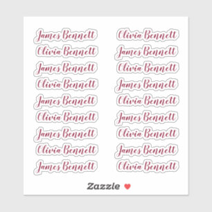 Elegant Handwriting 18 Guest Names Burgundy Sticker