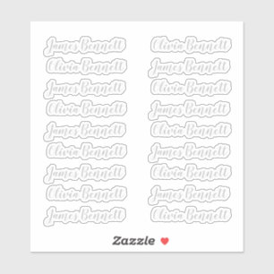 Elegant Handwriting 18 Guest Names Silver Sticker