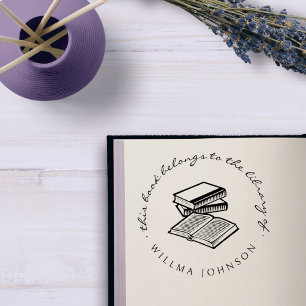 Elegant Handwriting Custom Library Books Rubber Stamp