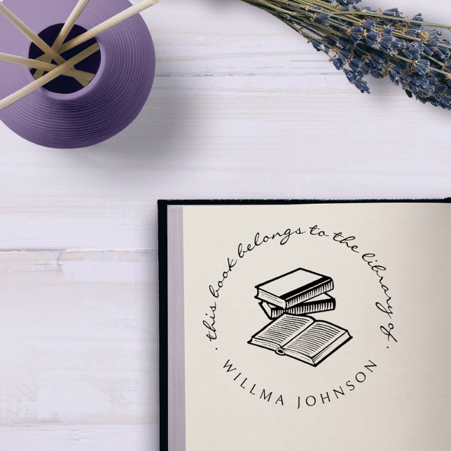 Elegant Handwriting Custom Library Books Rubber Stamp (Creator Uploaded)
