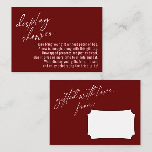 Elegant Handwriting Display Shower Burgundy Enclosure Card