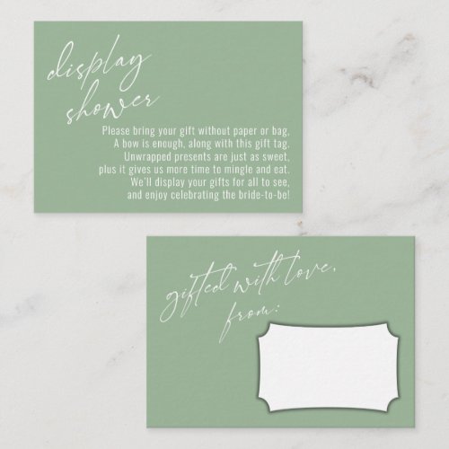 Elegant Handwriting Display Shower Sage Green Enclosure Card