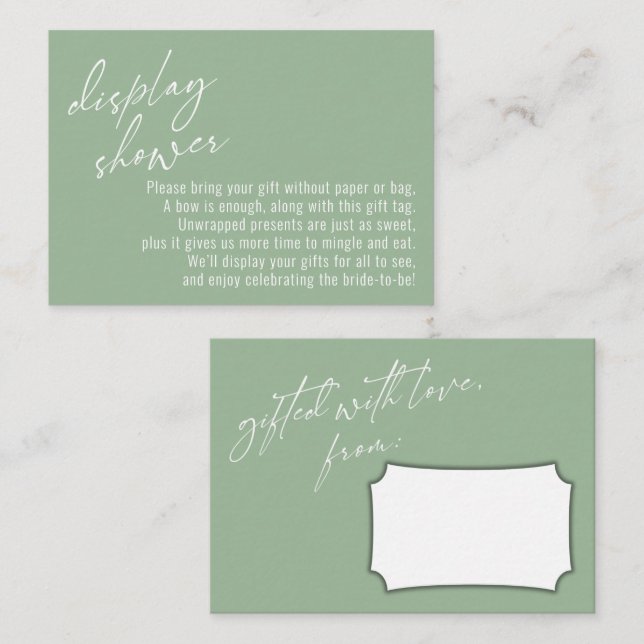 Elegant Handwriting Display Shower Sage Green Enclosure Card (Front/Back)