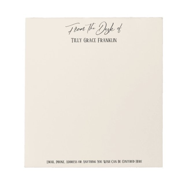 Elegant Handwriting "From the Desk of" Cream Notepad (Front)