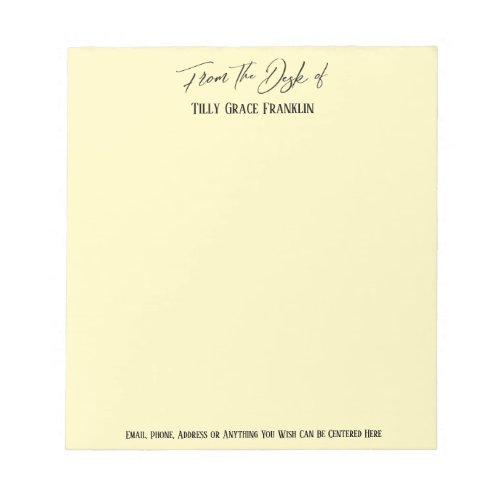 Elegant Handwriting From the Desk of Pale Yellow Notepad