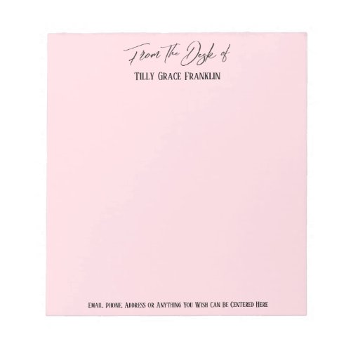 Elegant Handwriting From the Desk of Pastel Pink Notepad