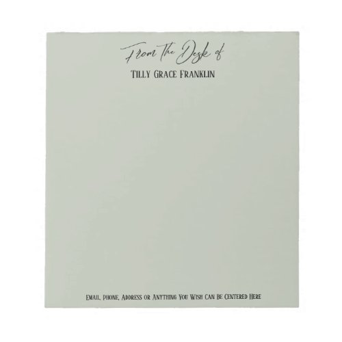 Elegant Handwriting From the Desk of Sage Green Notepad