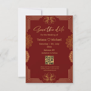 elegant handwriting indian red gold geometric save the date
