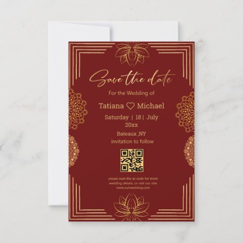 elegant handwriting indian red gold geometric  save the date