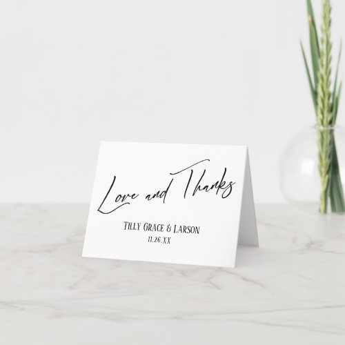 Elegant Handwriting Love and Thanks Black  White Thank You Card