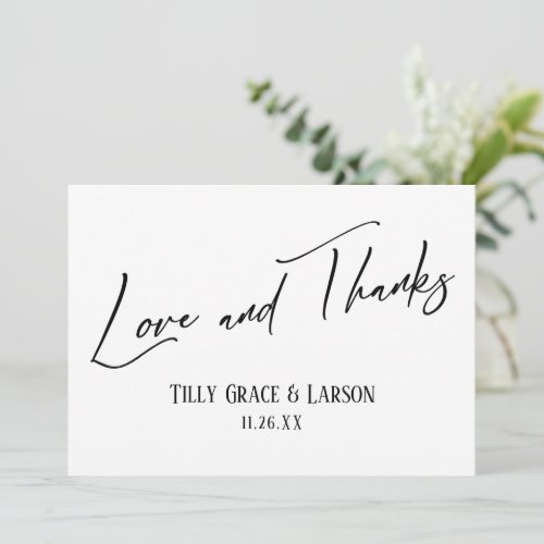 Elegant Handwriting Love and Thanks Black  White Thank You Card