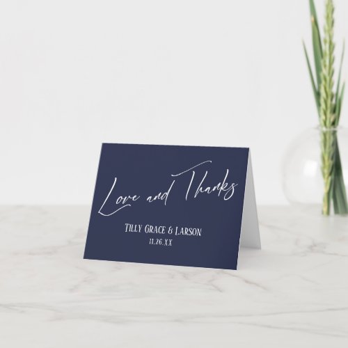 Elegant Handwriting Love and Thanks Navy Blue Thank You Card