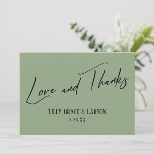 Elegant Handwriting Love and Thanks Sage Green Thank You Card