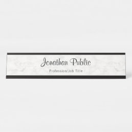 Elegant Handwriting Name Script White Marble Desk Name Plate