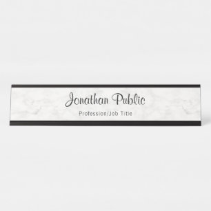 Elegant Handwriting Name Script White Marble Desk Name Plate