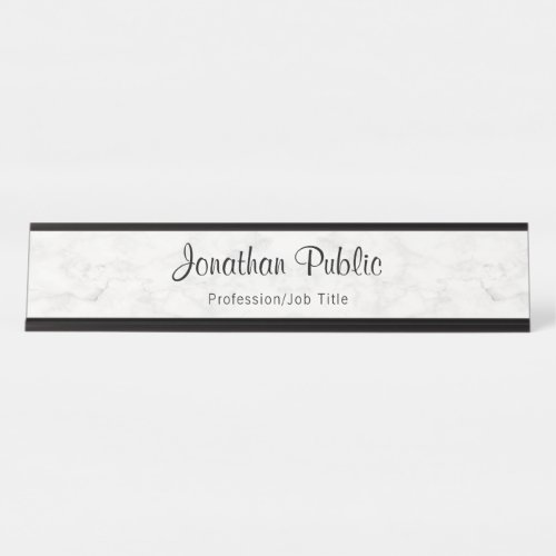 Elegant Handwriting Name Script White Marble Desk Name Plate