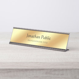 Elegant Handwriting Name Text Modern Gold Template Desk Name Plate